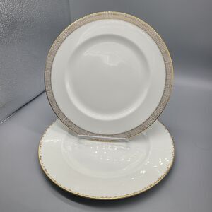 VERA WANG Wedgewood Dinner Plates Set (2) GILDED LEAF & GILDED WAVES 10.75" NEW